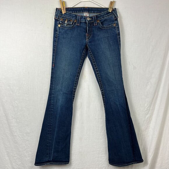 True Religion Becca Low Rise Flare Bootcut Jeans Women 30 Waist Y2K 00s Dark USA - Picture 1 of 16